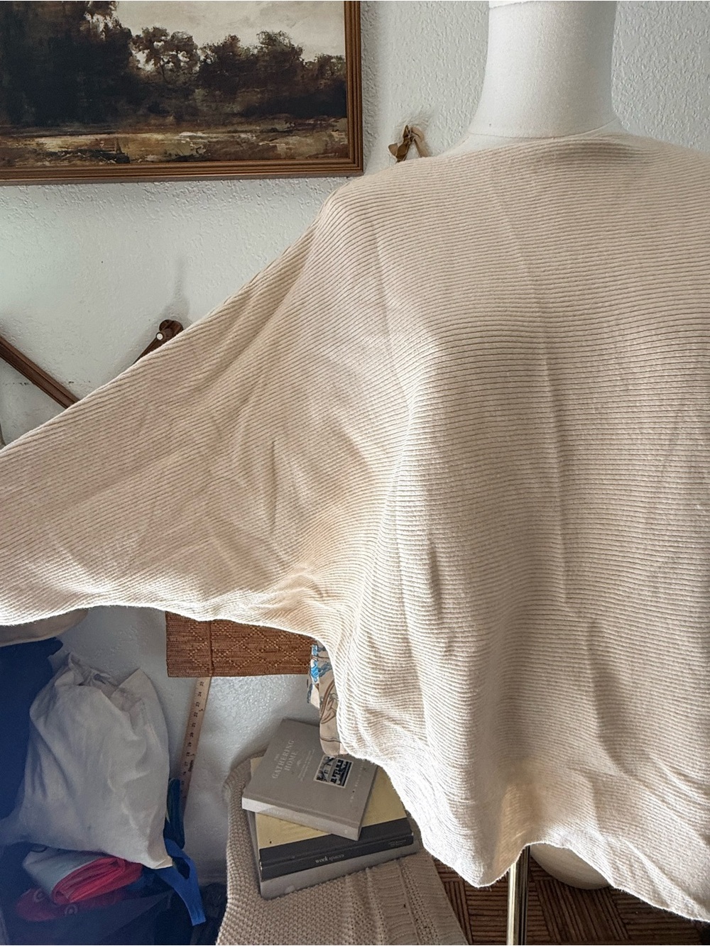 Neutral Ribbed Boxy Sweater - Cream - Picture 2 of 6
